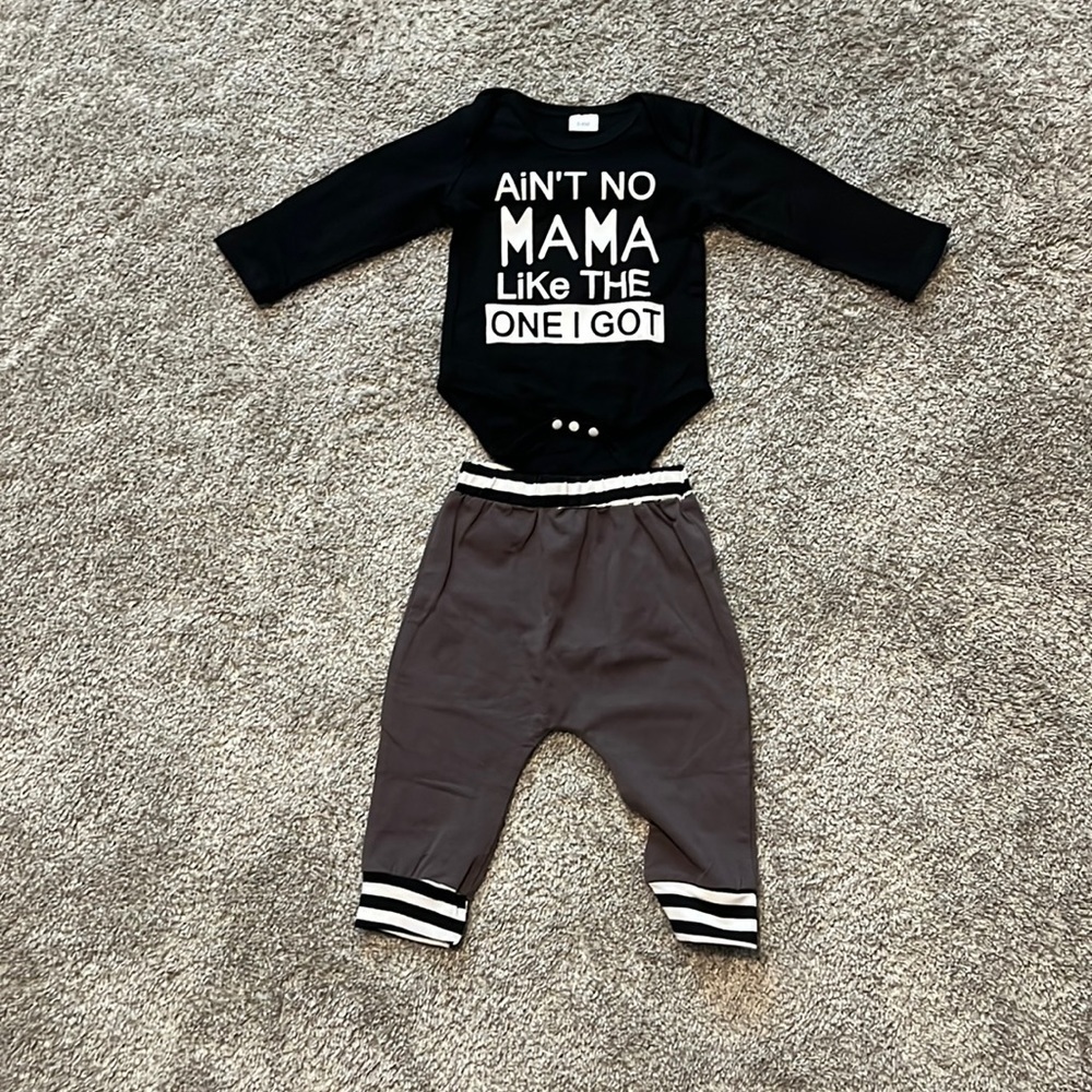 BABY 2 Piece Outfit White Black Gray Funny Cute Print Comfortable 3-6 Month Size